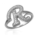 Initial Letter Diamond Ring in Sterling Silver for Women - Personalized Monogram Jewelry
