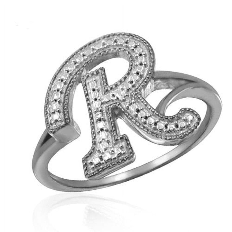Initial Letter Diamond Ring in Sterling Silver for Women - Personalized Monogram Jewelry