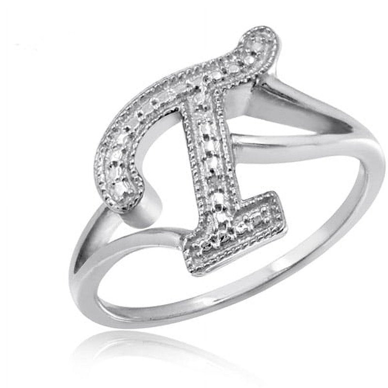 Initial Letter Ring with White Diamonds - Custom Sterling Silver Monogram Jewelry for Women