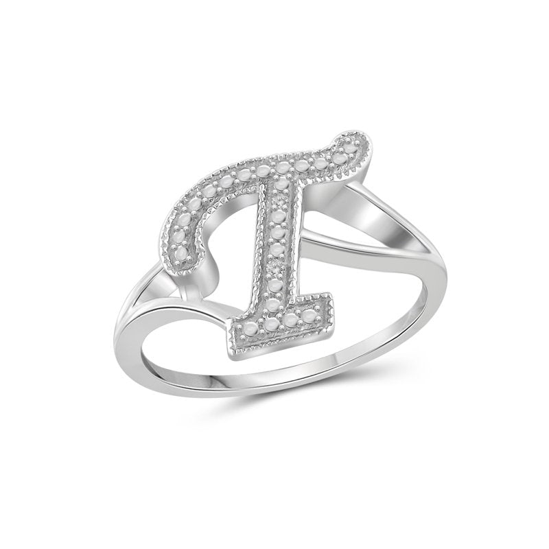 Personalized Initial Letter Ring with White Diamonds - Sterling Silver, Customizable Size