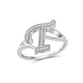 Personalized Initial Letter Ring with White Diamonds - Sterling Silver, Customizable Size