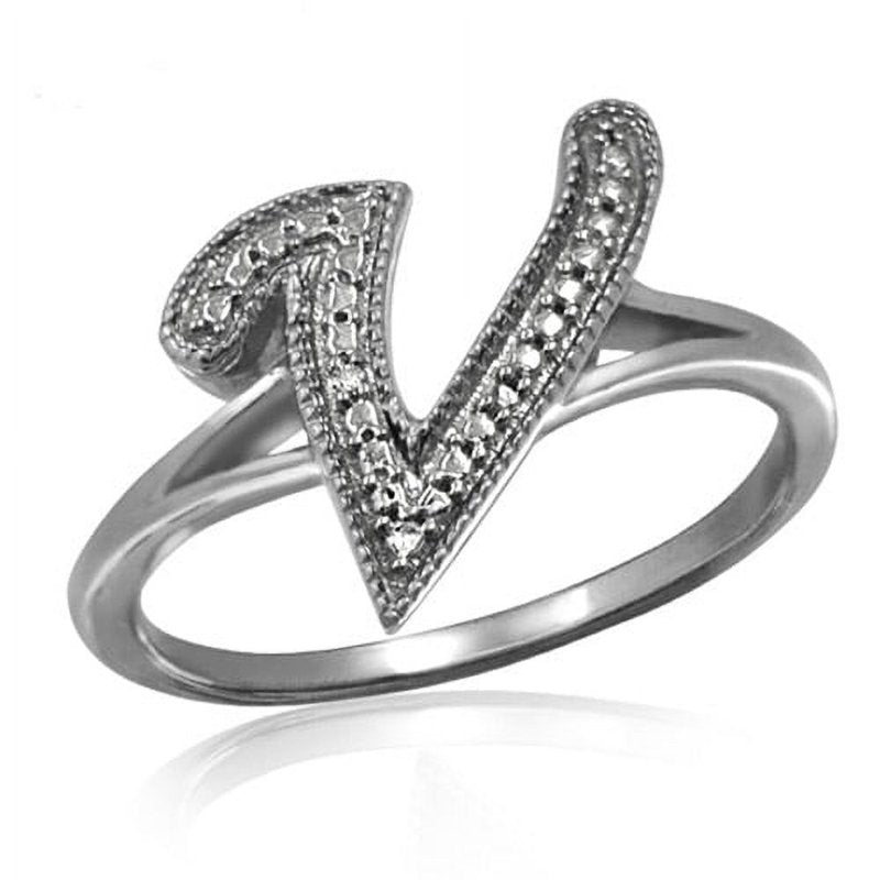 Personalized Diamond Initial Letter Ring - Sterling Silver Monogram Jewelry for Women