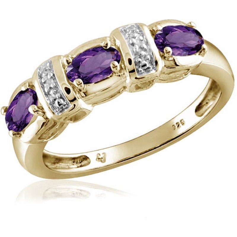 Genuine 0.70 Carat Amethyst Birthstone Ring with White Diamond Accents - Hypoallergenic Silver Band, Multiple Sizes