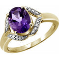Genuine Amethyst Birthstone Ring 1.35 Carat Silver & White Diamond Accent - Hypoallergenic Jewelry