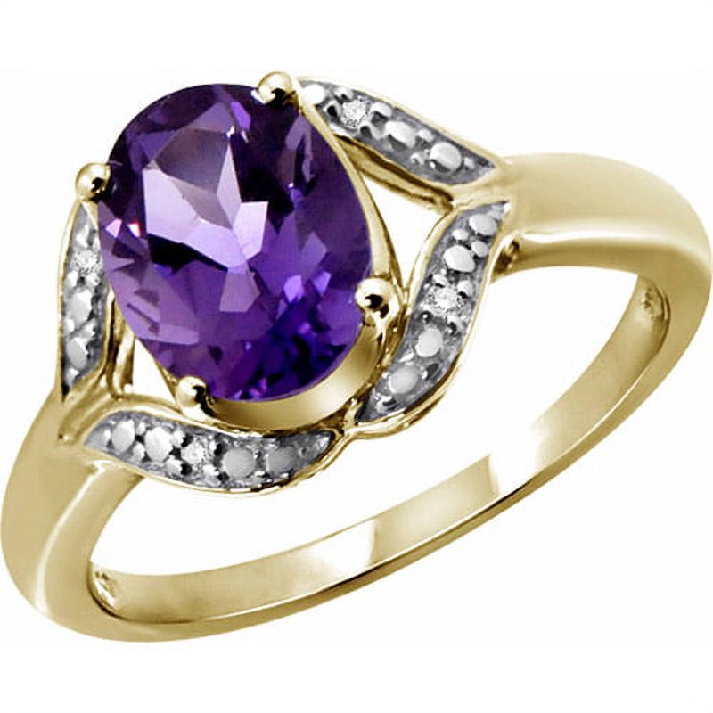 Genuine Amethyst Birthstone Ring 1.35 Carat Silver & White Diamond Accent - Hypoallergenic Jewelry