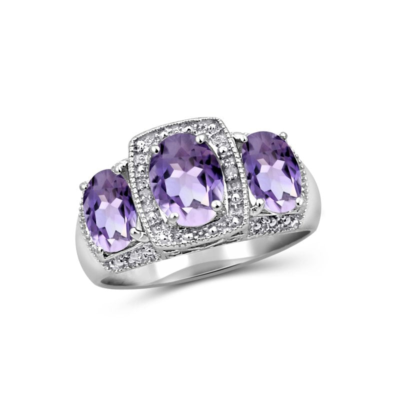 Amethyst Birthstone Ring 2.50 Carat Sterling Silver Jewelry with White Diamonds