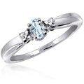 Sterling Silver Aquamarine Ring with White Diamond Accent - Birthstone Jewelry for Women, Size 6