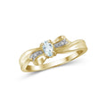 Aquamarine Birthstone Ring 14K Gold Plated Silver with White Diamond Accent