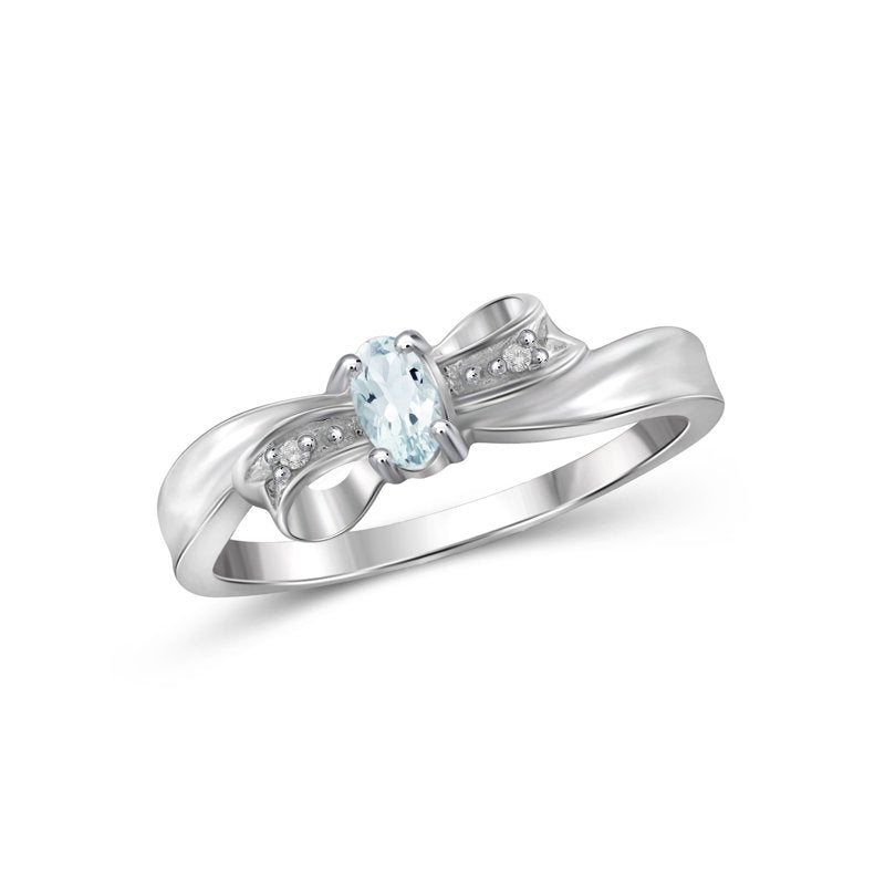 Sterling Silver Aquamarine Birthstone Ring with White Diamonds - Hypoallergenic Gemstone Jewelry