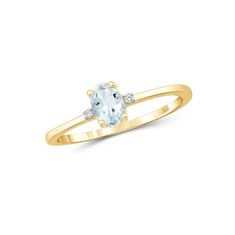 Aquamarine Birthstone Ring 0.45 Carat Gold Plated Silver Jewelry with White Diamonds