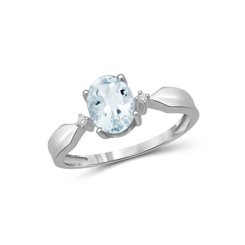 Sterling Silver Aquamarine & White Diamond Accent Ring - 1.15 Carat Gemstone