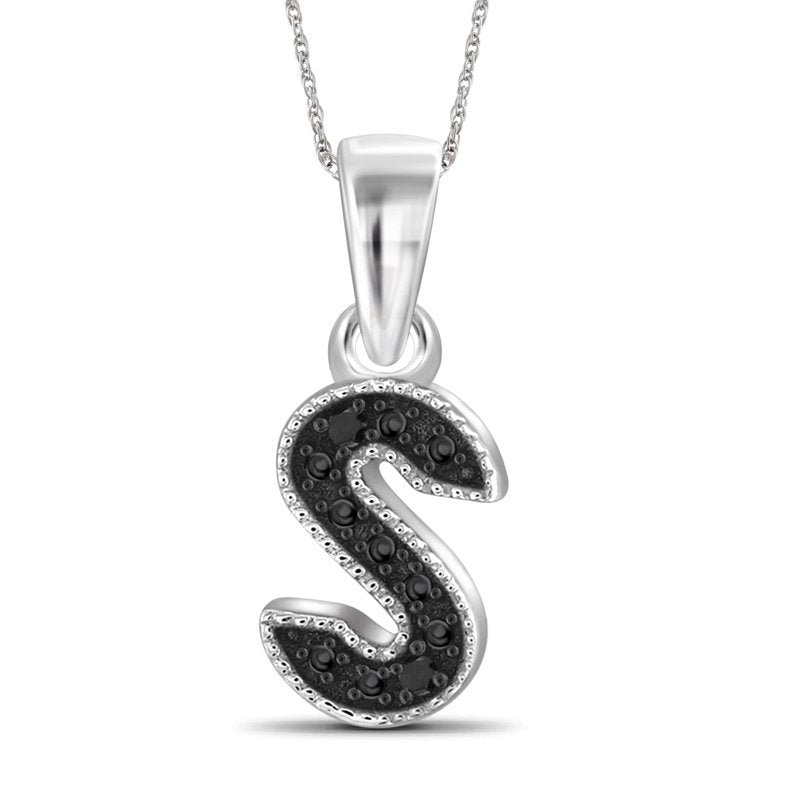 Sterling Silver Initial Pendant with Black Diamond Accent - 18" Chain