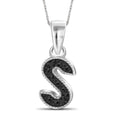 Sterling Silver Initial Pendant with Black Diamond Accent - 18" Chain