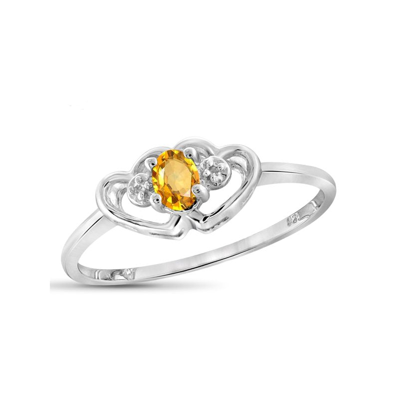 Sterling Silver Citrine & White Diamond Accent Ring for Women - Size 7