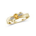 Genuine Citrine Ring with White Diamond Accents - 14K Gold Plated Silver Birthstone Jewelry for Women