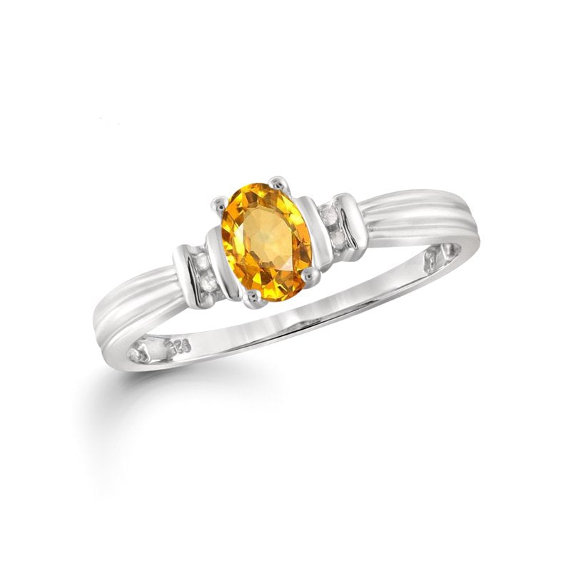 Sterling Silver Citrine Ring with White Diamond Accents - Birthstone Jewelry for Women