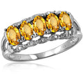 Sterling Silver Citrine Birthstone Ring with White Diamond Accent - 1.10 Carat
