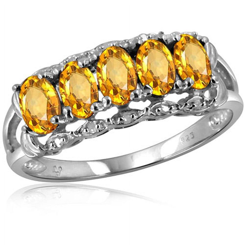 Sterling Silver Citrine Birthstone Ring with White Diamond Accent - 1.10 Carat