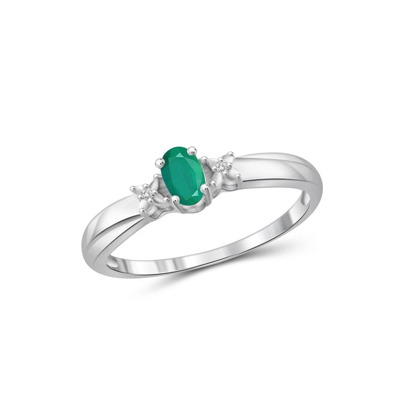 Emerald Birthstone Ring 0.25 Carat Sterling Silver with White Diamond Accents