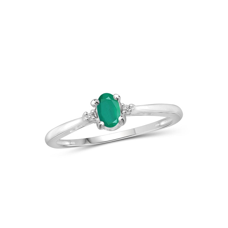Emerald Ring with White Diamond Accents - 0.25 Carat Sterling Silver Birthstone Jewelry