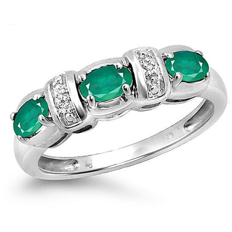 Sterling Silver Emerald & White Diamond Cluster Ring - Size Variations