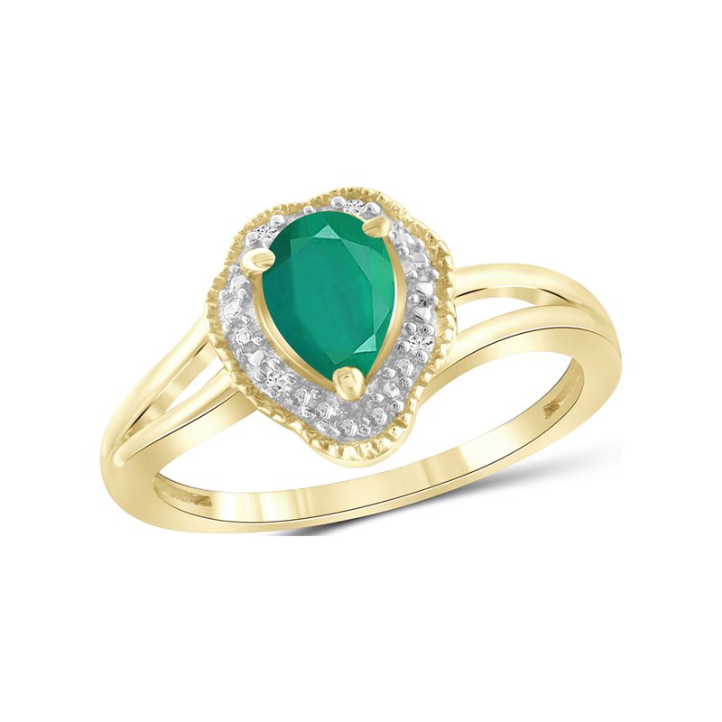 Emerald Ring with White Diamonds and 14K Gold Over Silver – Birthstone Jewelry for Women