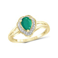 Emerald Ring with White Diamonds and 14K Gold Over Silver – Birthstone Jewelry for Women