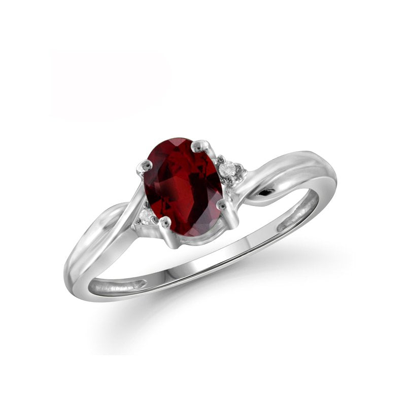 Garnet Birthstone Ring 1 Carat Sterling Silver with White Diamond Accent