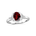 Genuine Garnet Ring with White Diamonds - 1.60 Carat Sterling Silver Birthstone Jewelry for Women Size 7