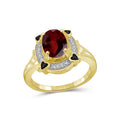 Genuine Garnet Cluster Ring with Black & White Diamonds - 14K Gold Plated Silver, Size 6