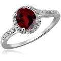 Garnet Ring with White Diamond Accents - 1 Carat Sterling Silver Jewelry for Women