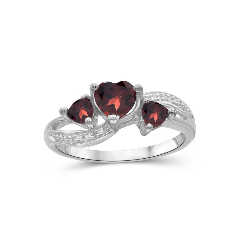 Sterling Silver Garnet Ring with Diamonds | Heart Design, Hypoallergenic