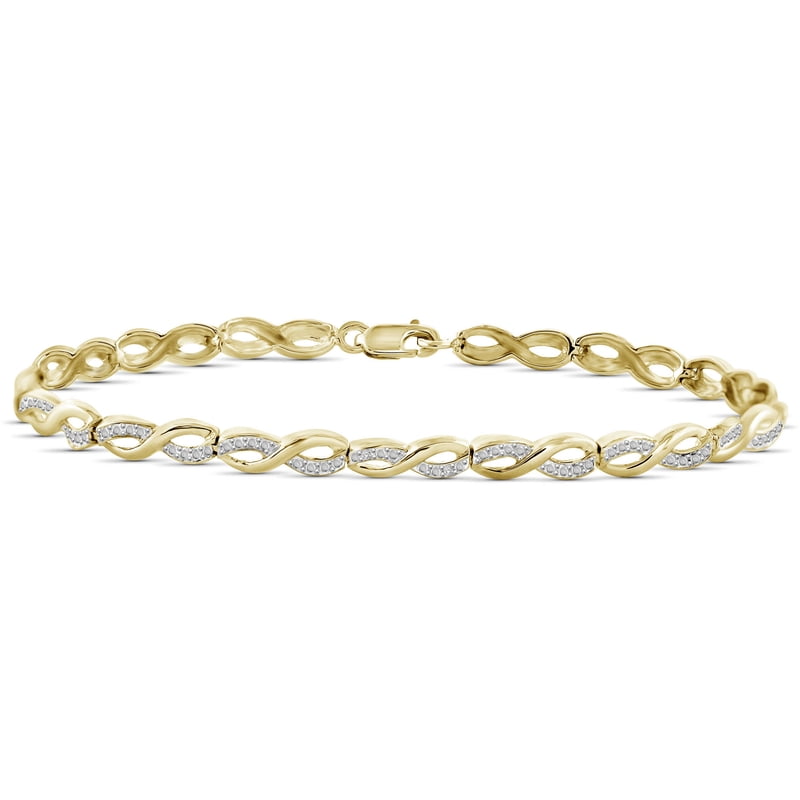 Infinity Bracelet with White Diamond Accents - 14k Gold-Plated Jewelry for Women