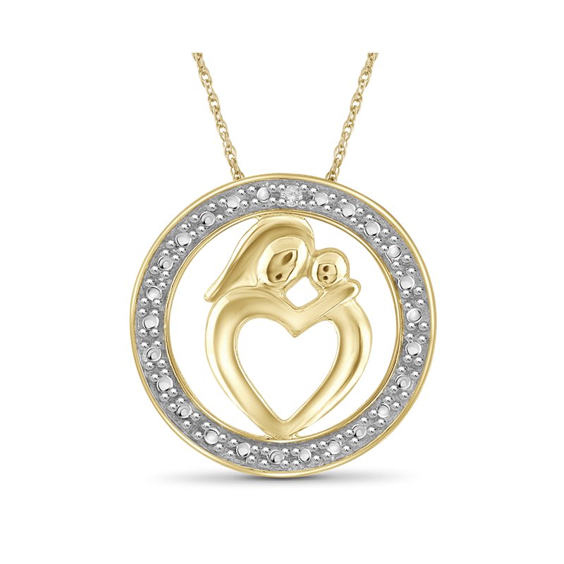 Sterling Silver Mom Necklace with White Diamonds and 14k Gold Over Silver – Mother Daughter Gift