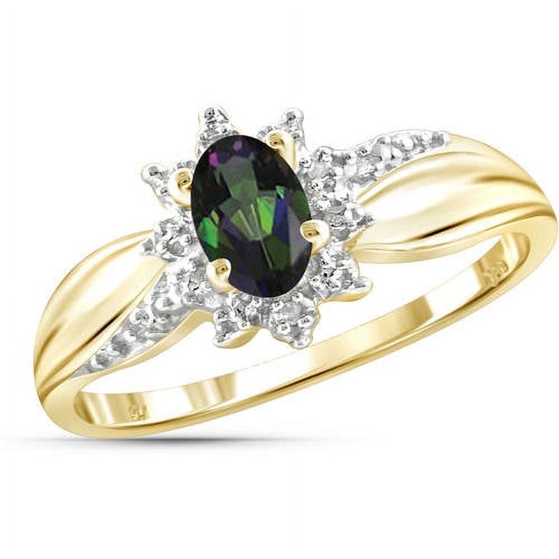 Mystic Topaz Birthstone Ring 0.45 Carat 14K Gold Plated Silver Jewelry - Size 7