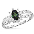 Sterling Silver Mystic Topaz Ring 0.45 Carat Birthstone with White Diamond Accents