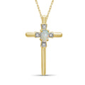 14K Gold Over Silver Cross Necklace for Women with Opal & White Diamond Accents