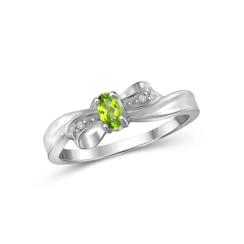 Peridot Birthstone Ring 0.20 Carat Sterling Silver Jewelry with White Diamond Accent
