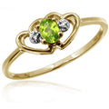Peridot Birthstone Ring 14K Gold Plated Silver with White Diamond Accent