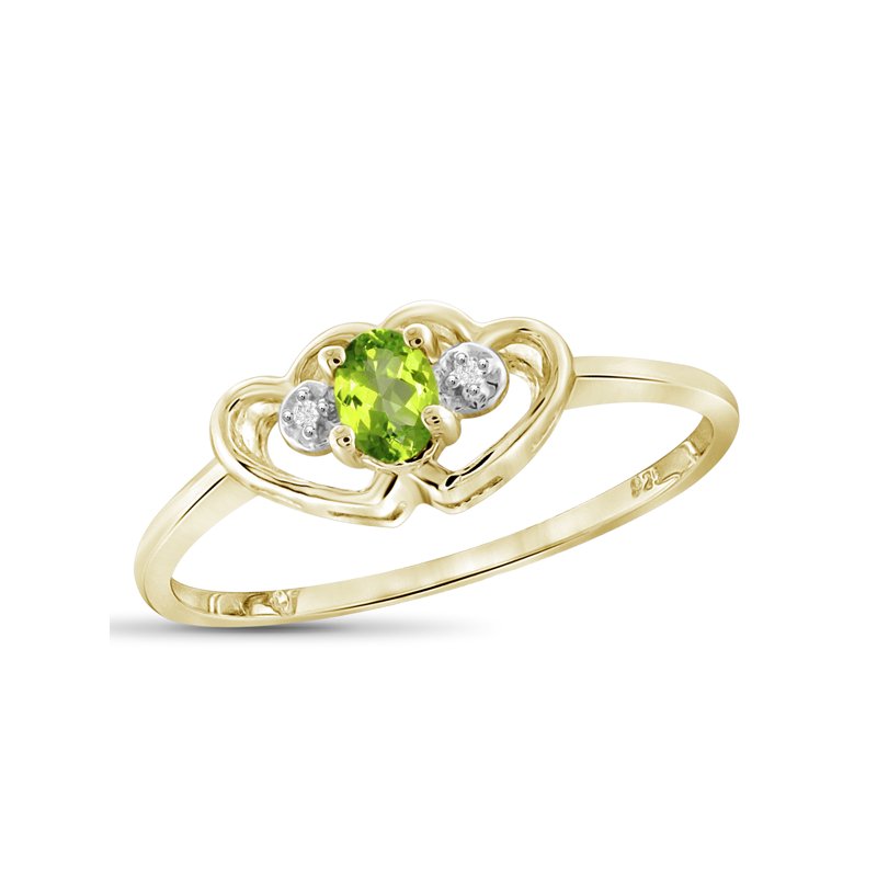 Peridot Birthstone Ring 14K Gold Plated Silver with White Diamond Accent, Hypoallergenic Jewelry for Women