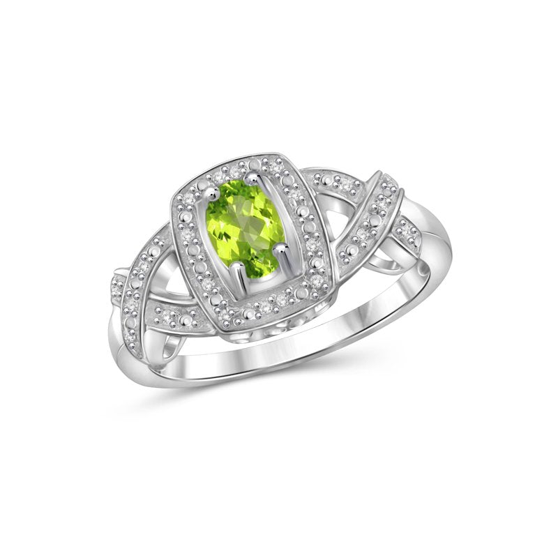 Peridot Birthstone Ring 0.50 Carat Sterling Silver Jewelry with White Diamond Accents