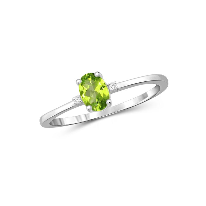 Peridot Birthstone Ring 0.50 Carat Sterling Silver with White Diamond Accent