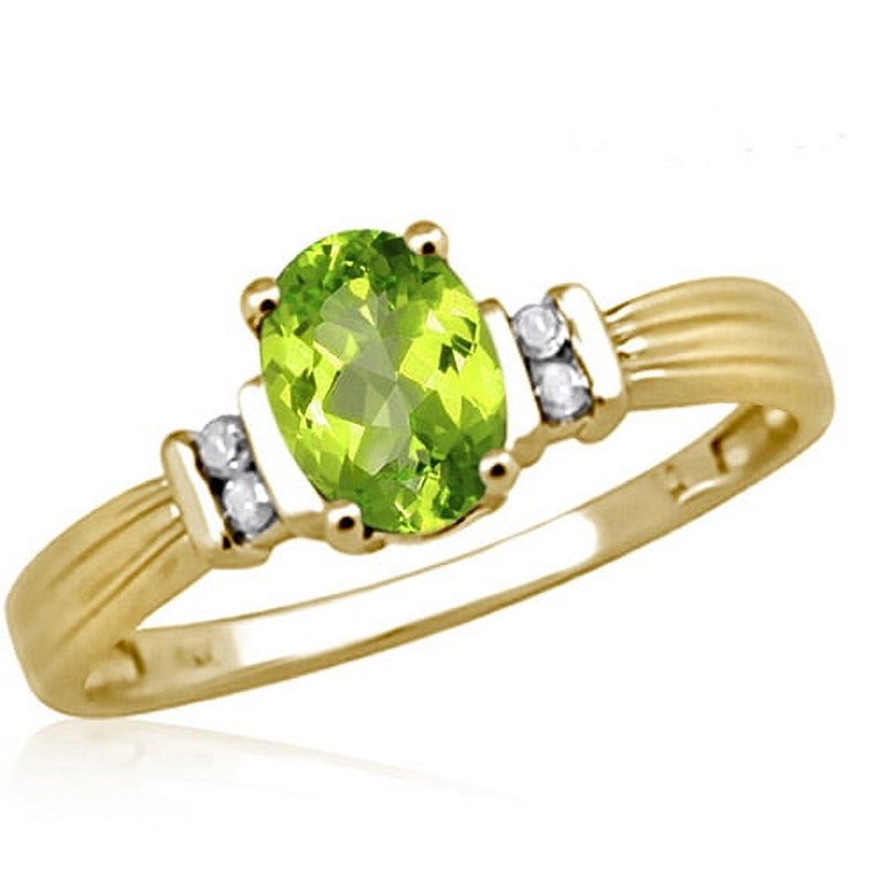 Peridot Birthstone Ring with White Diamonds - 14K Gold Plated Silver Jewelry