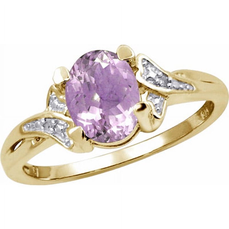 Pink Amethyst Birthstone Ring 1 Carat 14K Gold Plated Silver Jewelry for Women