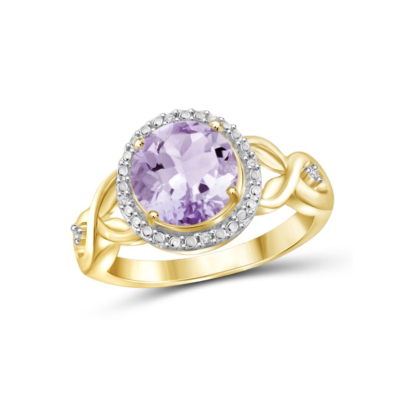 Pink Amethyst Birthstone Ring - 1.75 Carat Gemstone & White Diamond Accent, Hypoallergenic Silver Band
