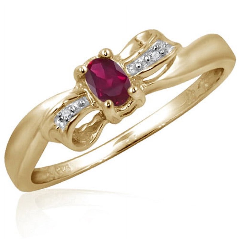 Genuine Ruby Birthstone Ring with White Diamond Accents - 14K Gold Plated Silver, Hypoallergenic Jewelry for Women