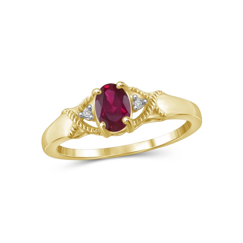 Genuine Ruby Birthstone Ring 0.50 Carat White Diamond Accent 14K Gold Plated Silver