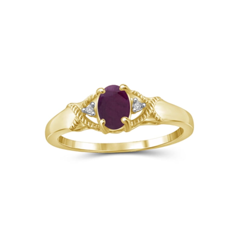 Genuine Ruby Birthstone Ring with White Diamond Accents - 14K Gold Plated Silver Jewelry