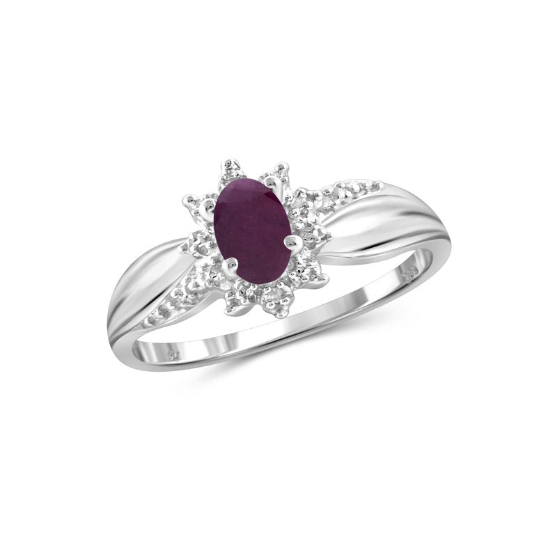 Genuine Ruby Birthstone Ring with White Diamonds & Sterling Silver - Hypoallergenic Jewelry for Women