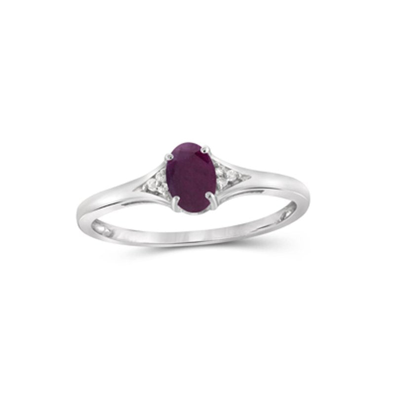 Genuine Ruby Birthstone Ring with White Diamond Accents - Sterling Silver Jewelry